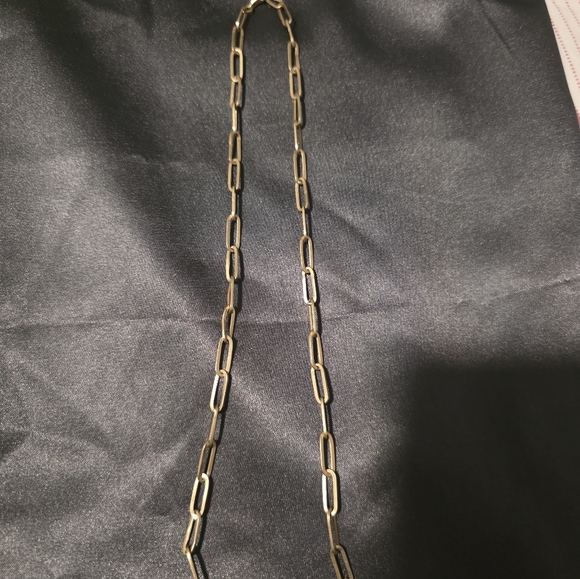 14K Yellow Gold Paper Clip Elegant Chain Necklace 20" Long, 4.5 cm Wide - Picture 3 of 5